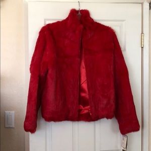 NWT Red 100% Genuine Rabbit Fur Shell Jacket